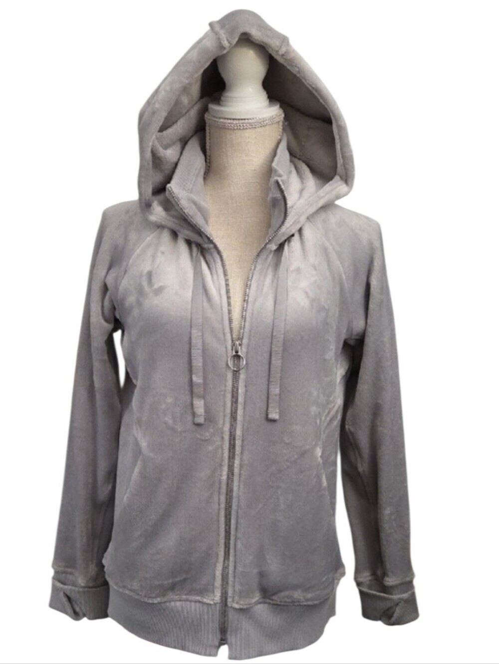 Athleta Light Gray Velour Zip Hoodie